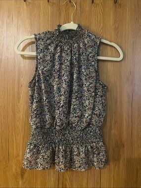 Japna Floral Smocked Neck Sleeveless Tank Top in Navy Multicolor